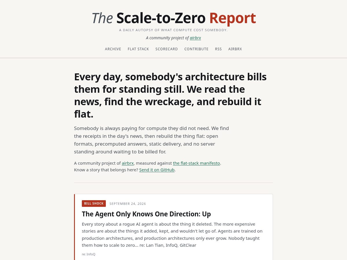 Landing-page snapshot of scale-to-zero.com