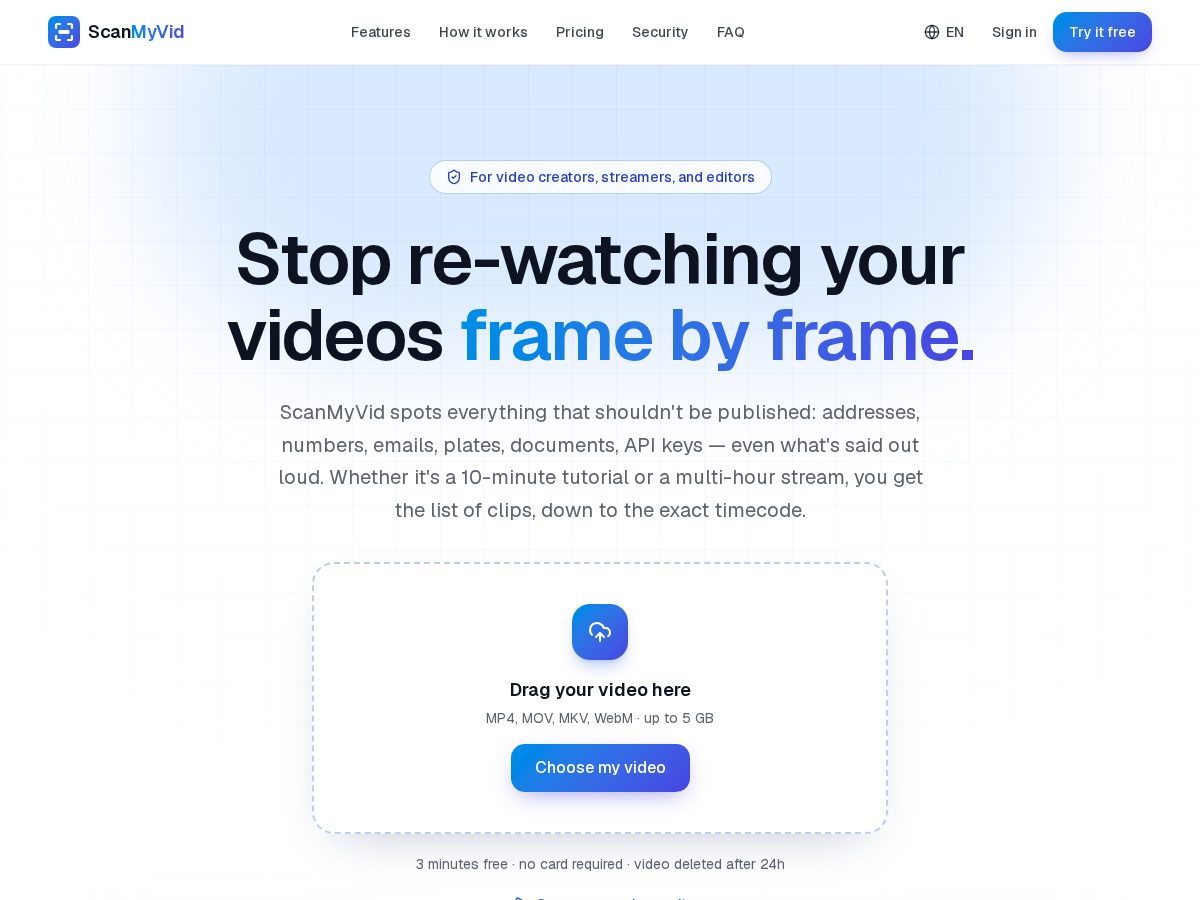 Landing-page snapshot of scanmyvid.com
