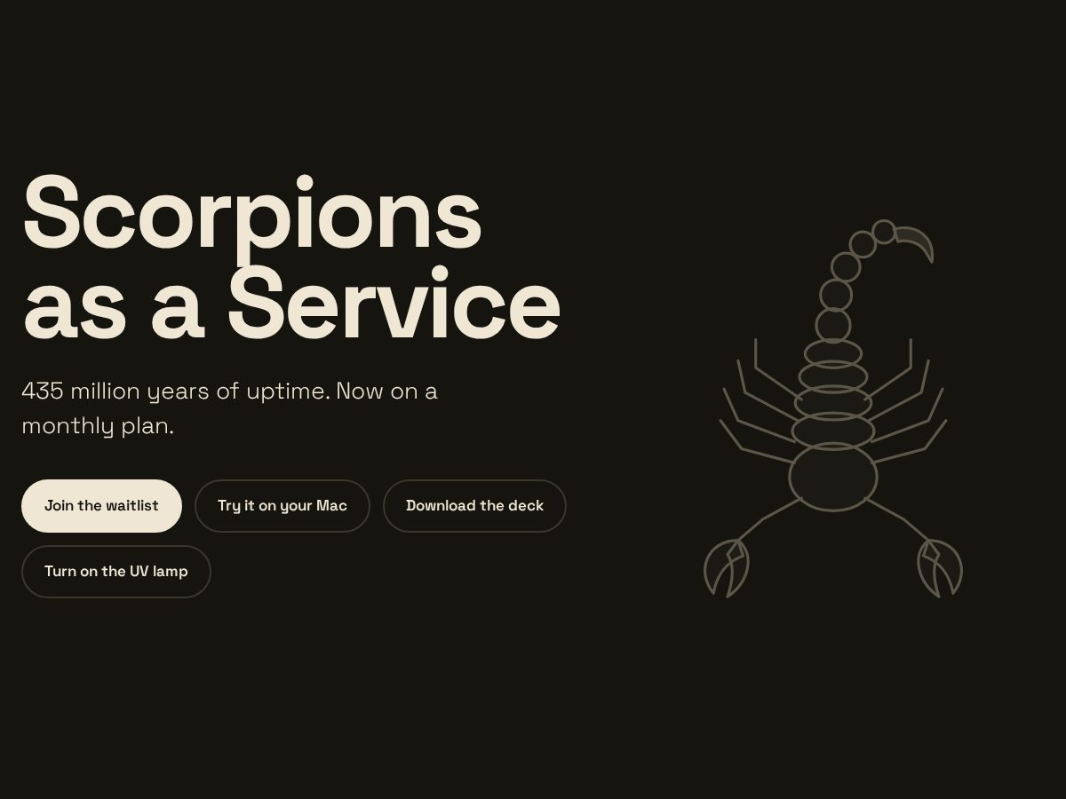 Landing-page snapshot of scorpionsasaservice.com