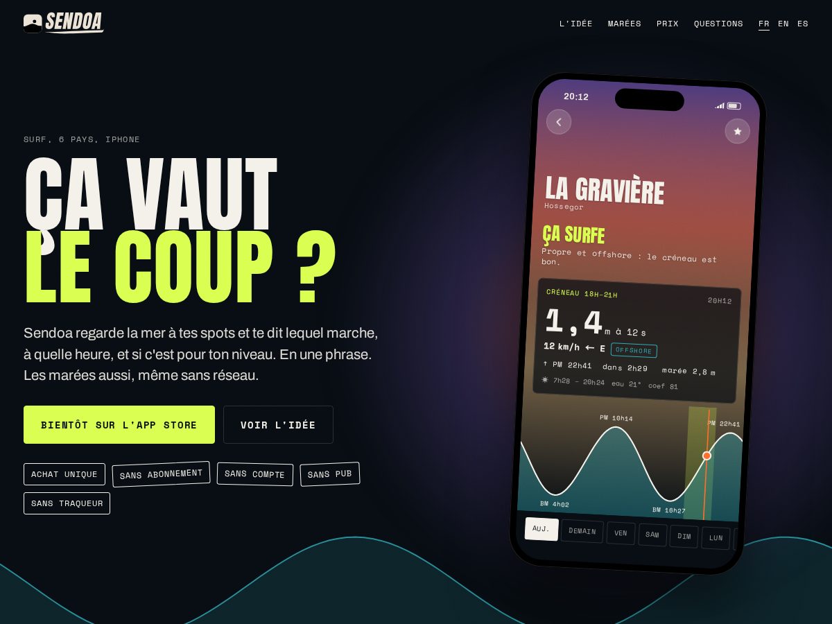 Landing-page snapshot of sendoa.app