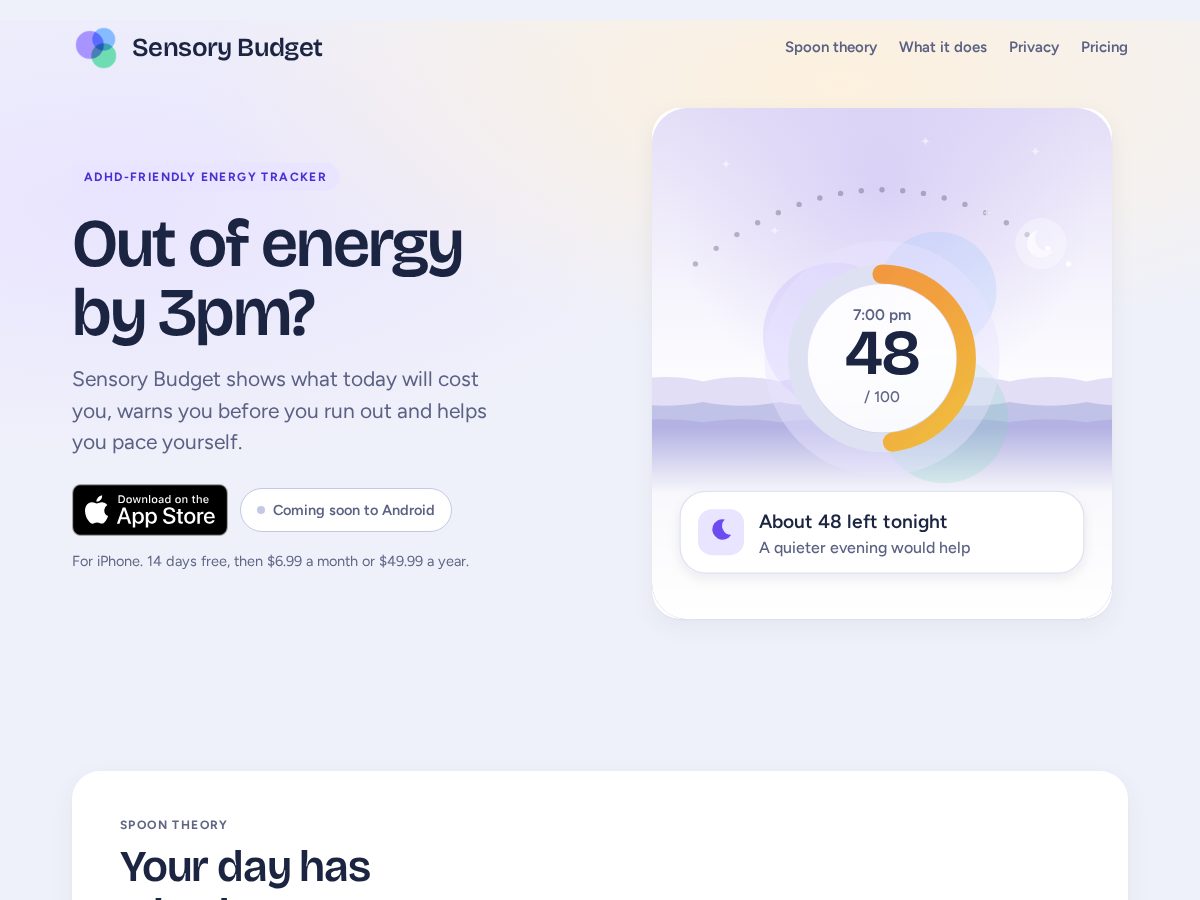 Landing-page snapshot of sensorybudget.com
