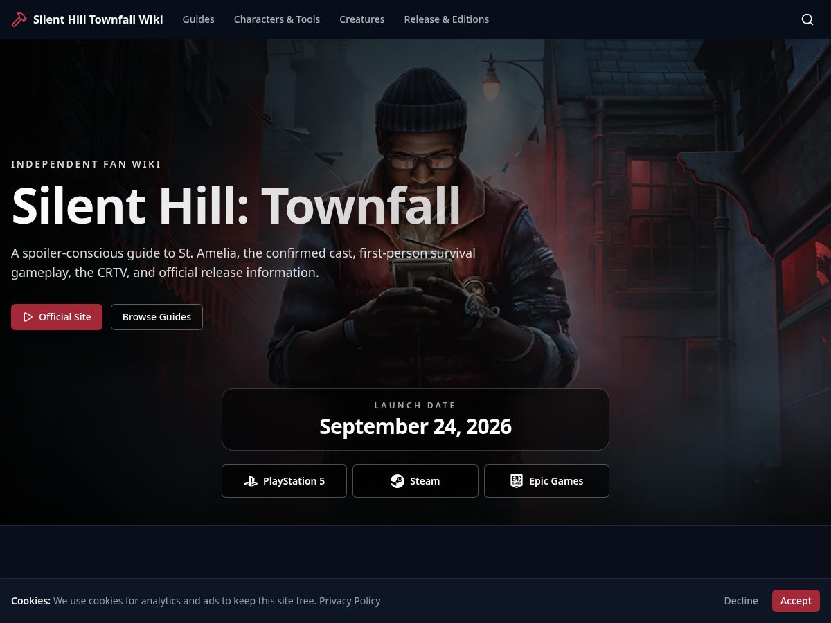 Landing-page snapshot of silenthilltownfall.net