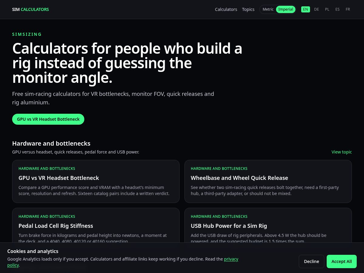 Landing-page snapshot of simsizing.com