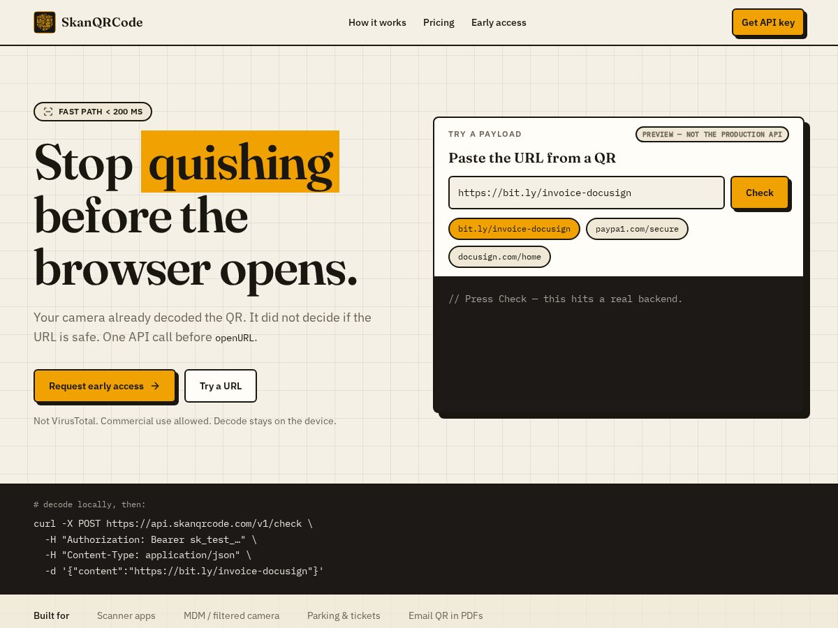 Landing-page snapshot of skanqrcode.com