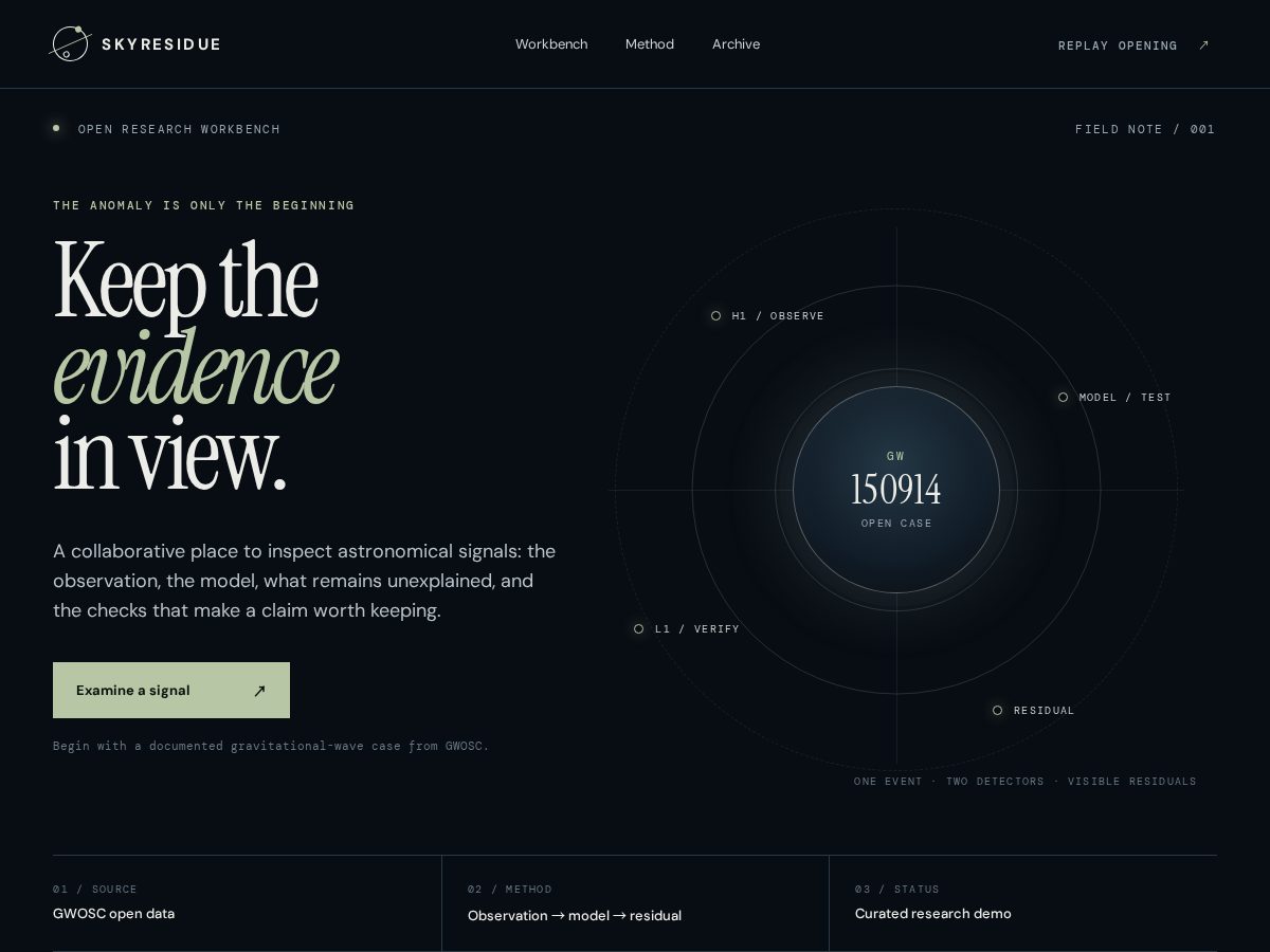 Landing-page snapshot of skyresidue.xyz