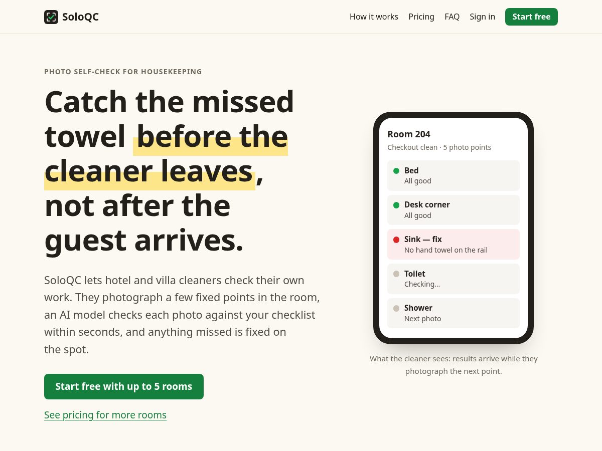 Landing-page snapshot of soloqc.com