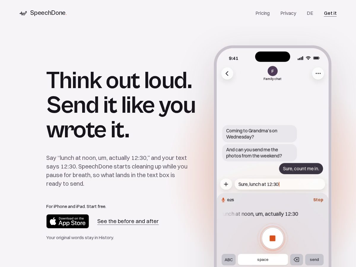Landing-page snapshot of speechdone.com