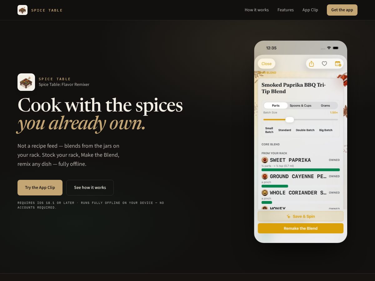 Landing-page snapshot of spicetable.app