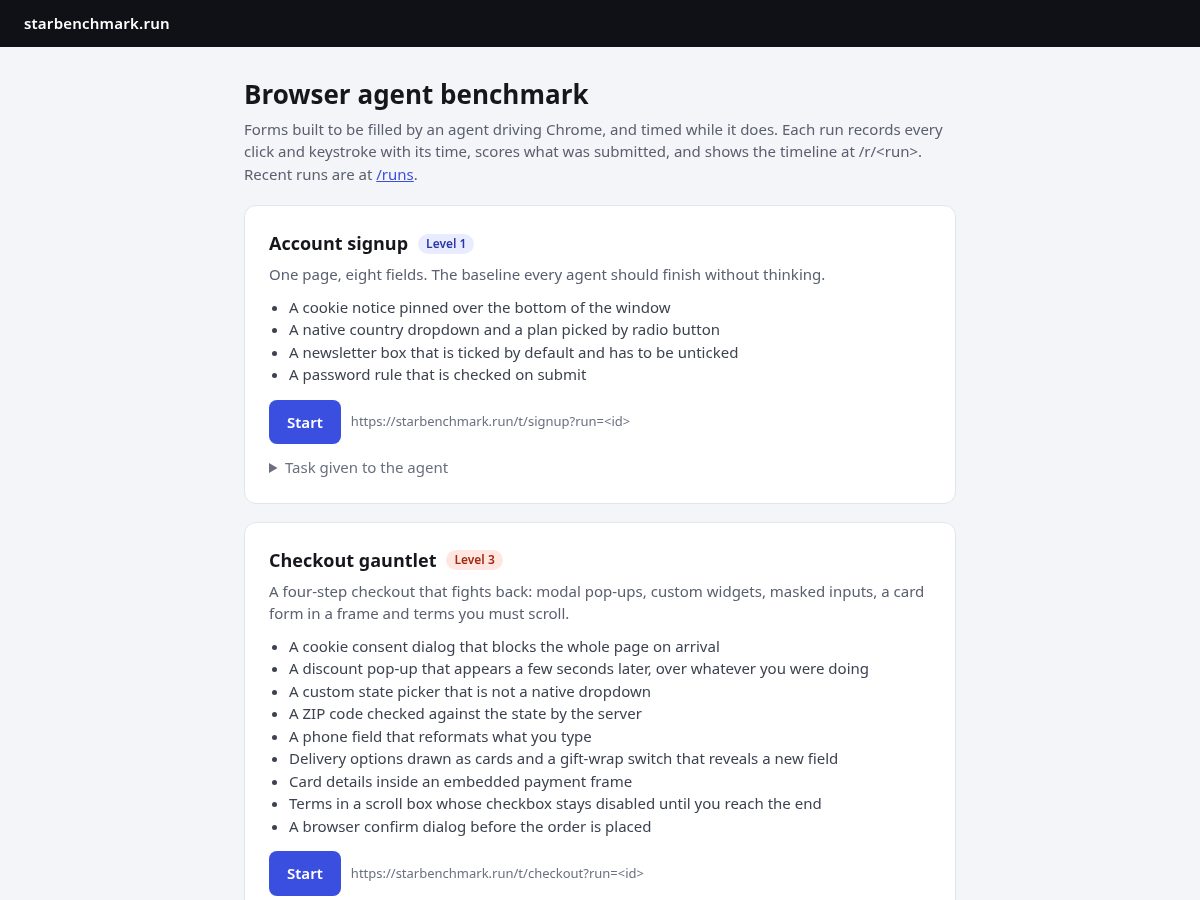 Landing-page snapshot of starbenchmark.run
