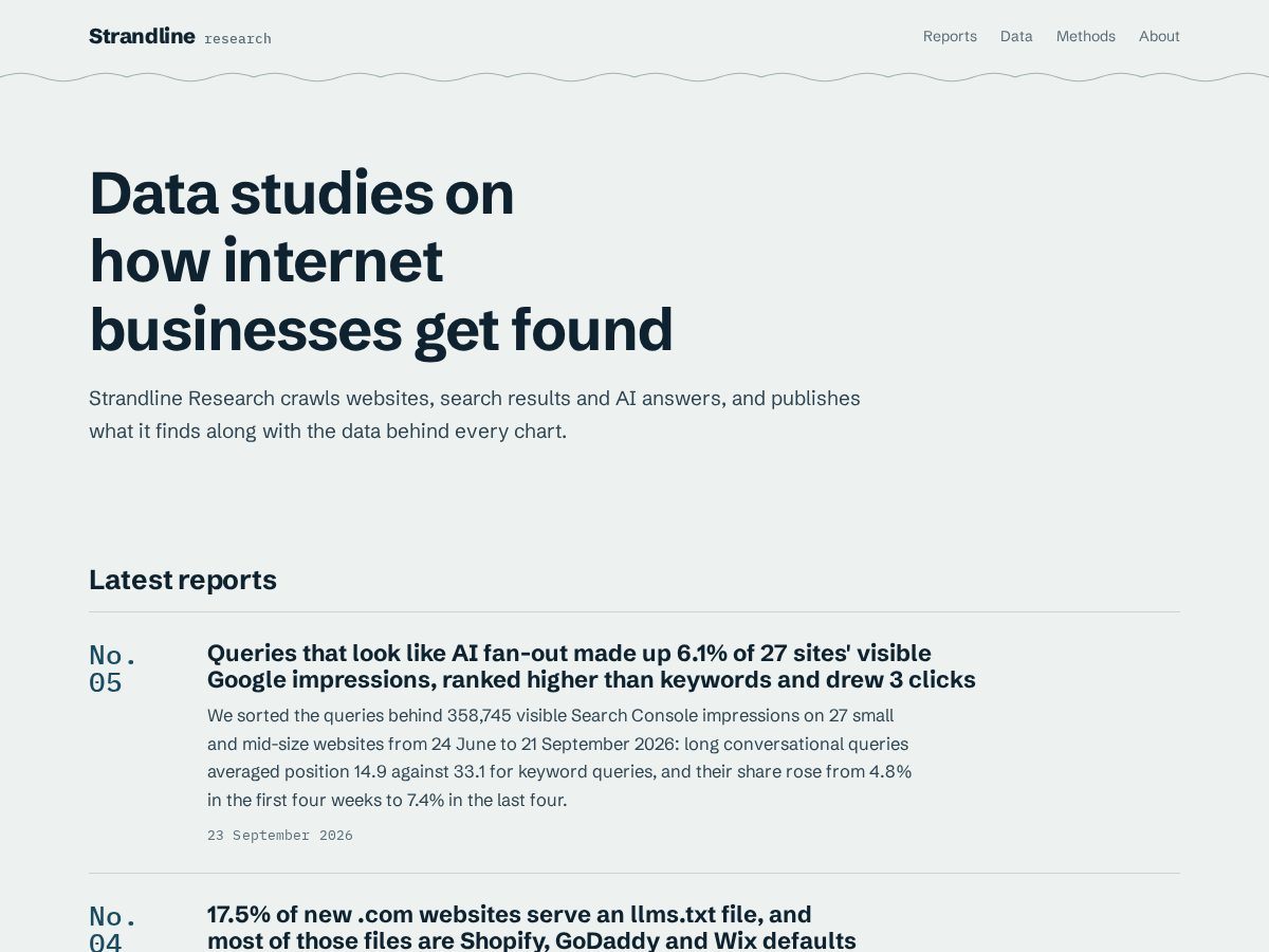 Landing-page snapshot of strandlineresearch.com