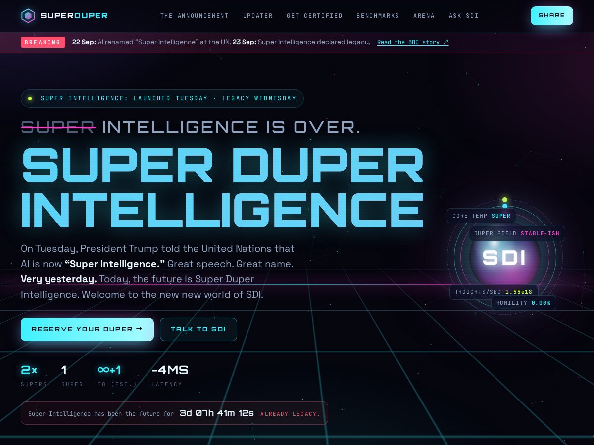 Landing-page snapshot of superduperintelligence.org
