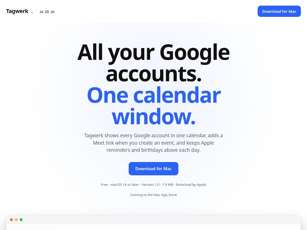 Landing-page snapshot of tagwerk.pro
