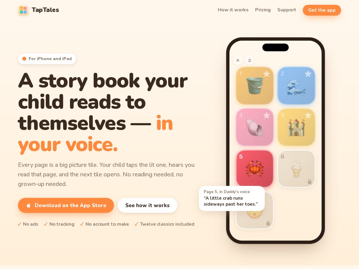 Landing-page snapshot of taptales.xyz