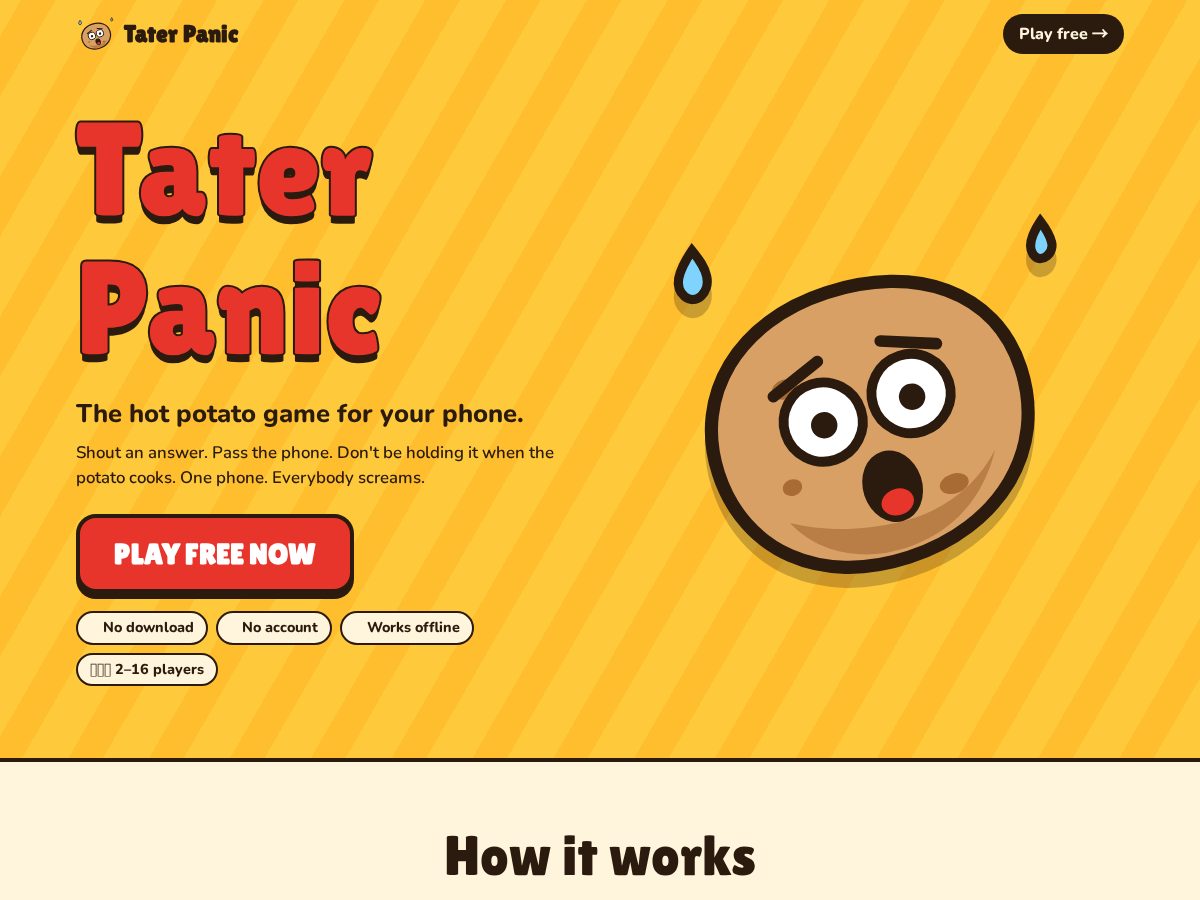 Landing-page snapshot of taterpanic.com