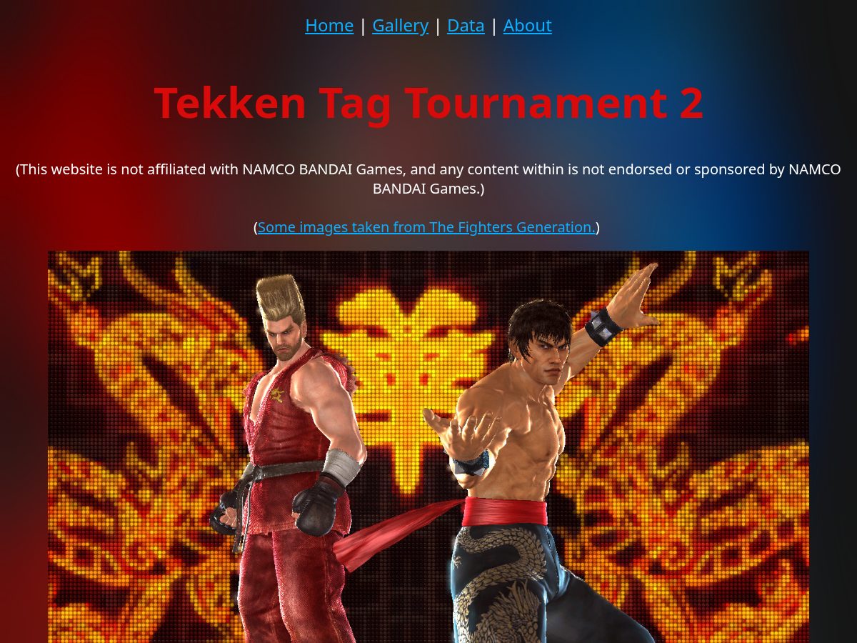 Landing-page snapshot of tekkentagtournament2.com