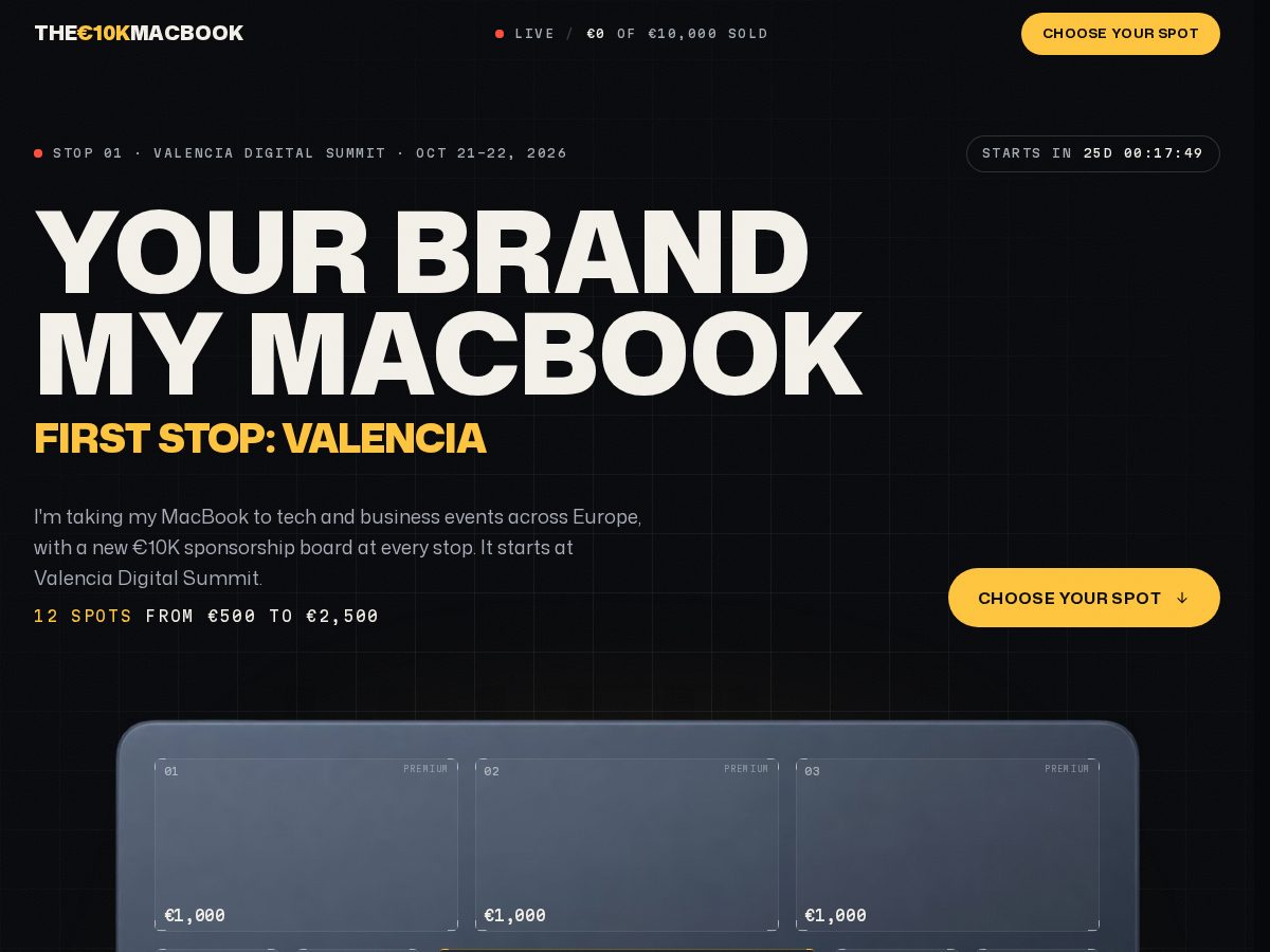 Landing-page snapshot of the10kmacbook.com