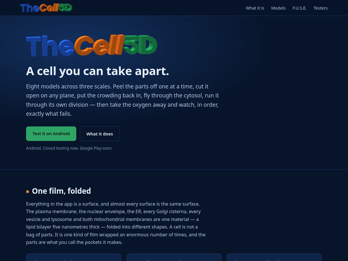Landing-page snapshot of thecell3d.com