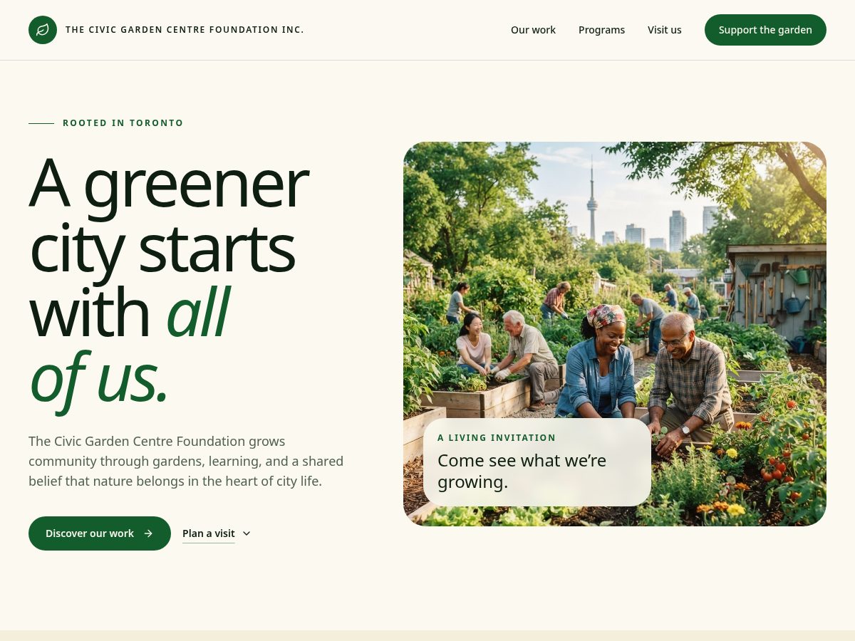 Landing-page snapshot of thecivicgardencentre.org