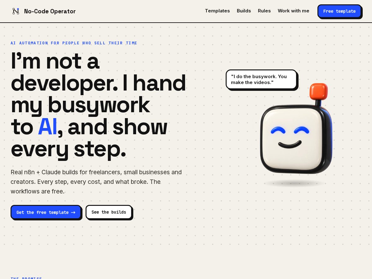Landing-page snapshot of thenocodeoperator.com