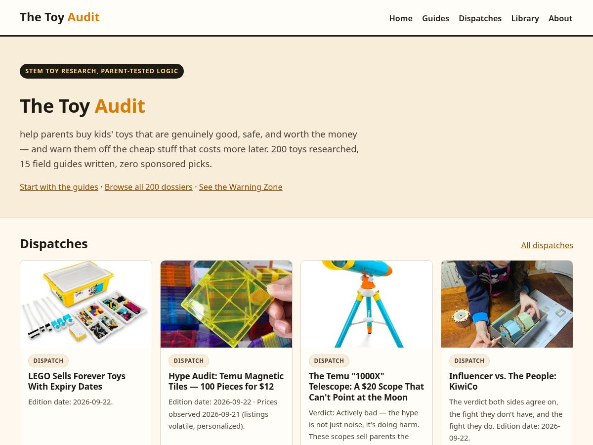 Landing-page snapshot of thetoyaudit.com