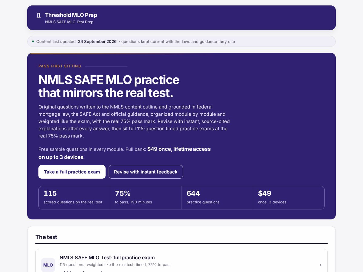 Landing-page snapshot of thresholdmloprep.com