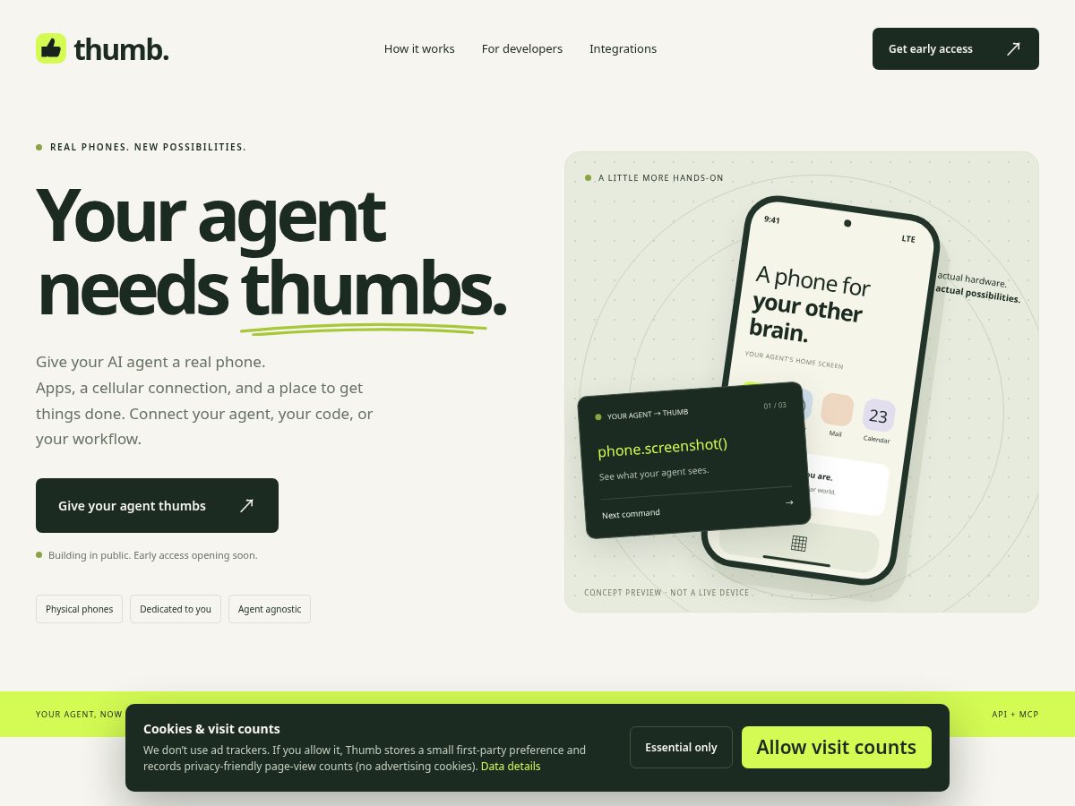 Landing-page snapshot of thumb.run