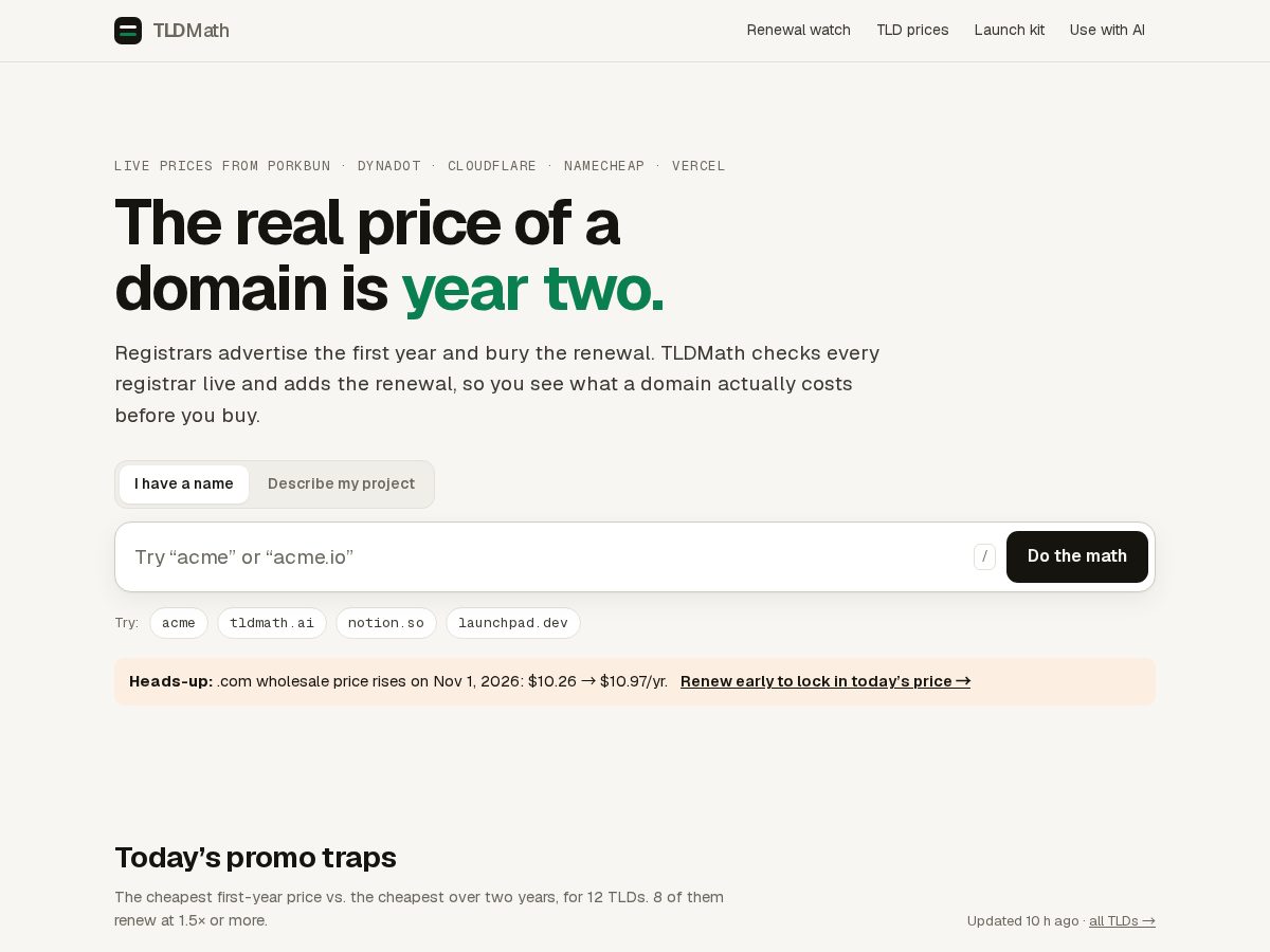 Landing-page snapshot of tldmath.com