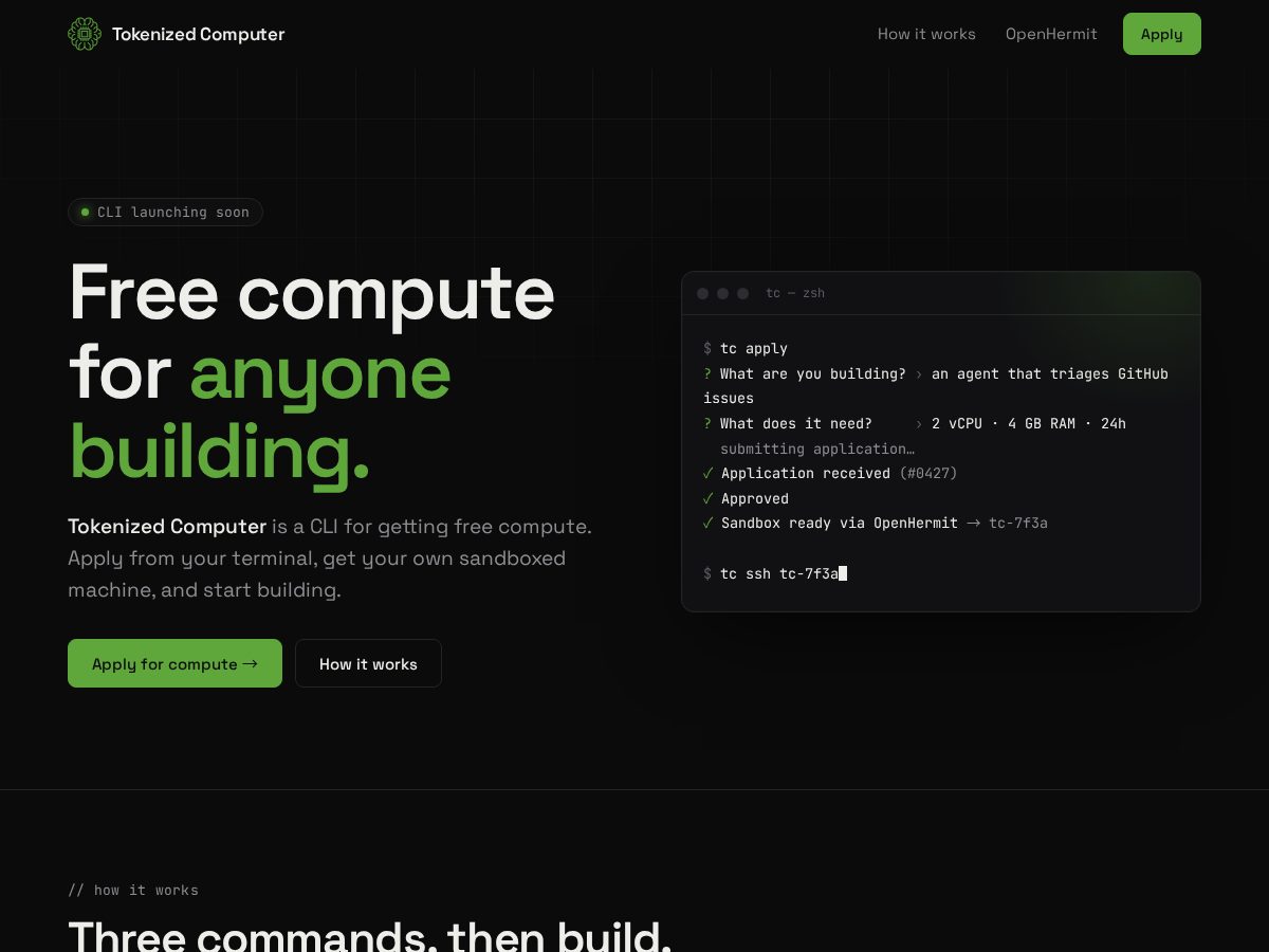 Landing-page snapshot of tokenized.computer