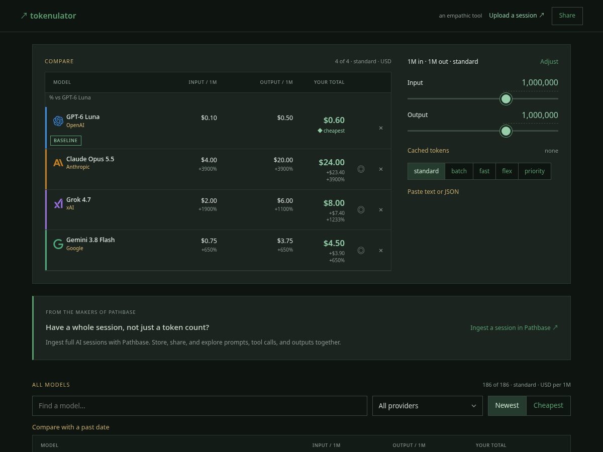 Landing-page snapshot of tokenulator.dev