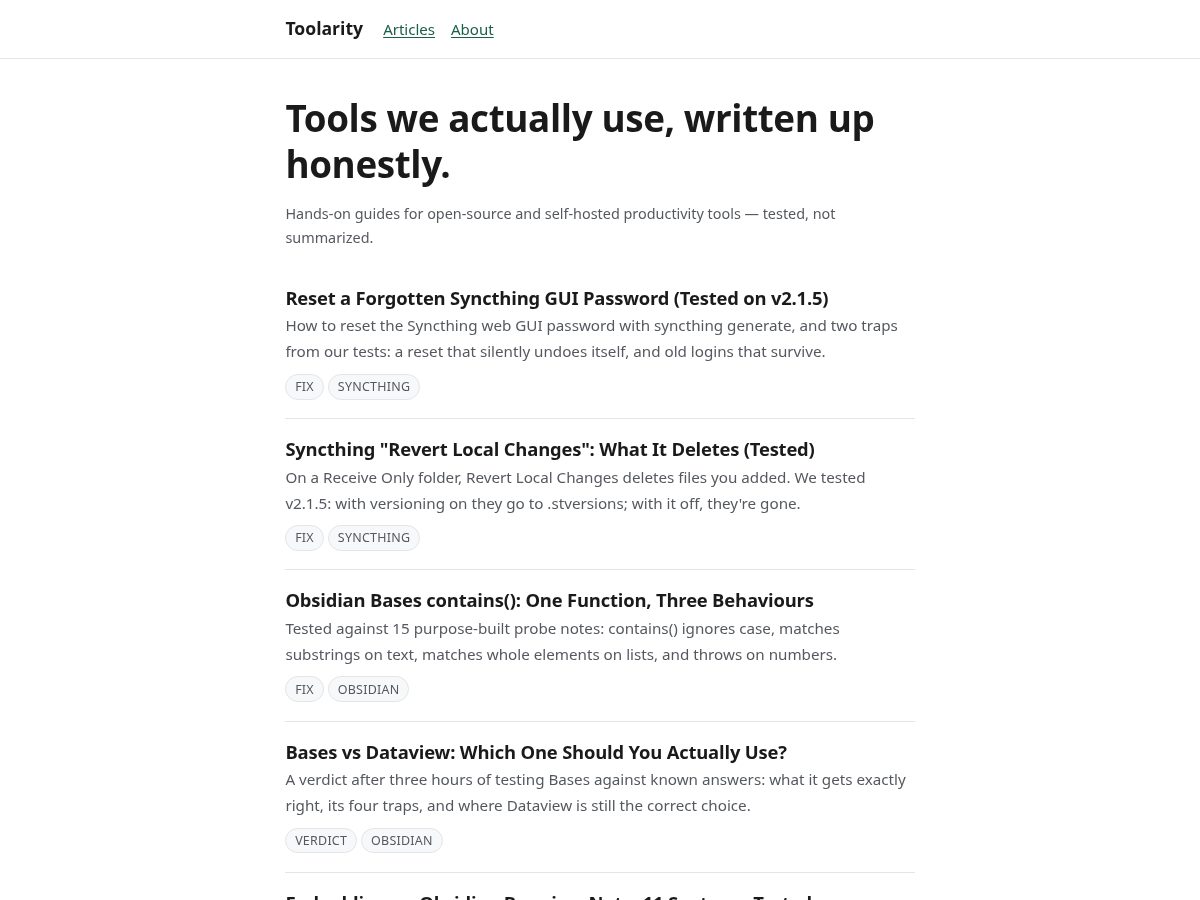 Landing-page snapshot of toolarity.com