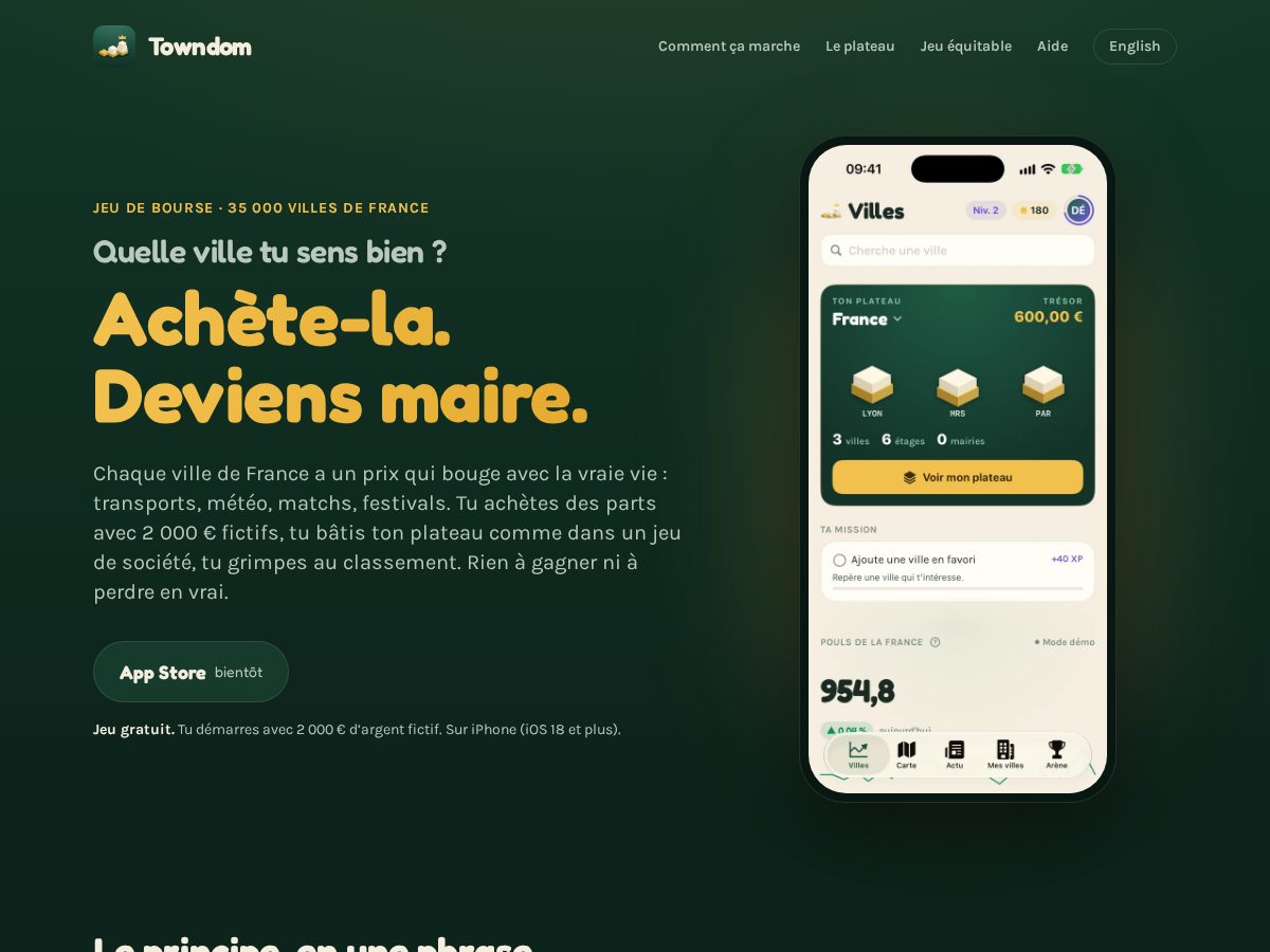 Landing-page snapshot of towndom.com