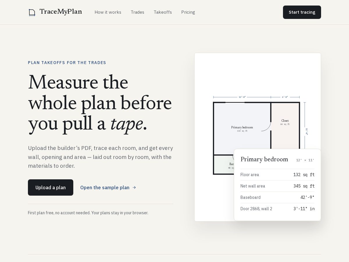 Landing-page snapshot of tracemyplan.com