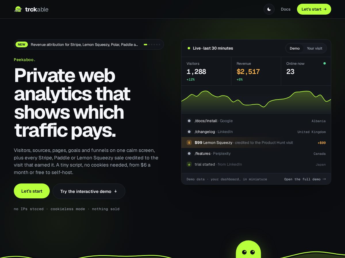 Landing-page snapshot of trckable.com