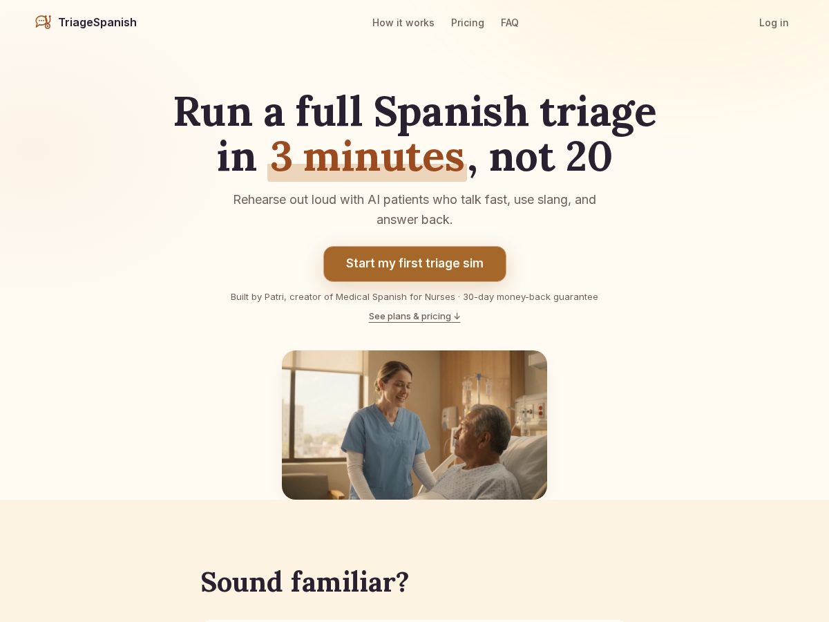 Landing-page snapshot of triagespanish.com