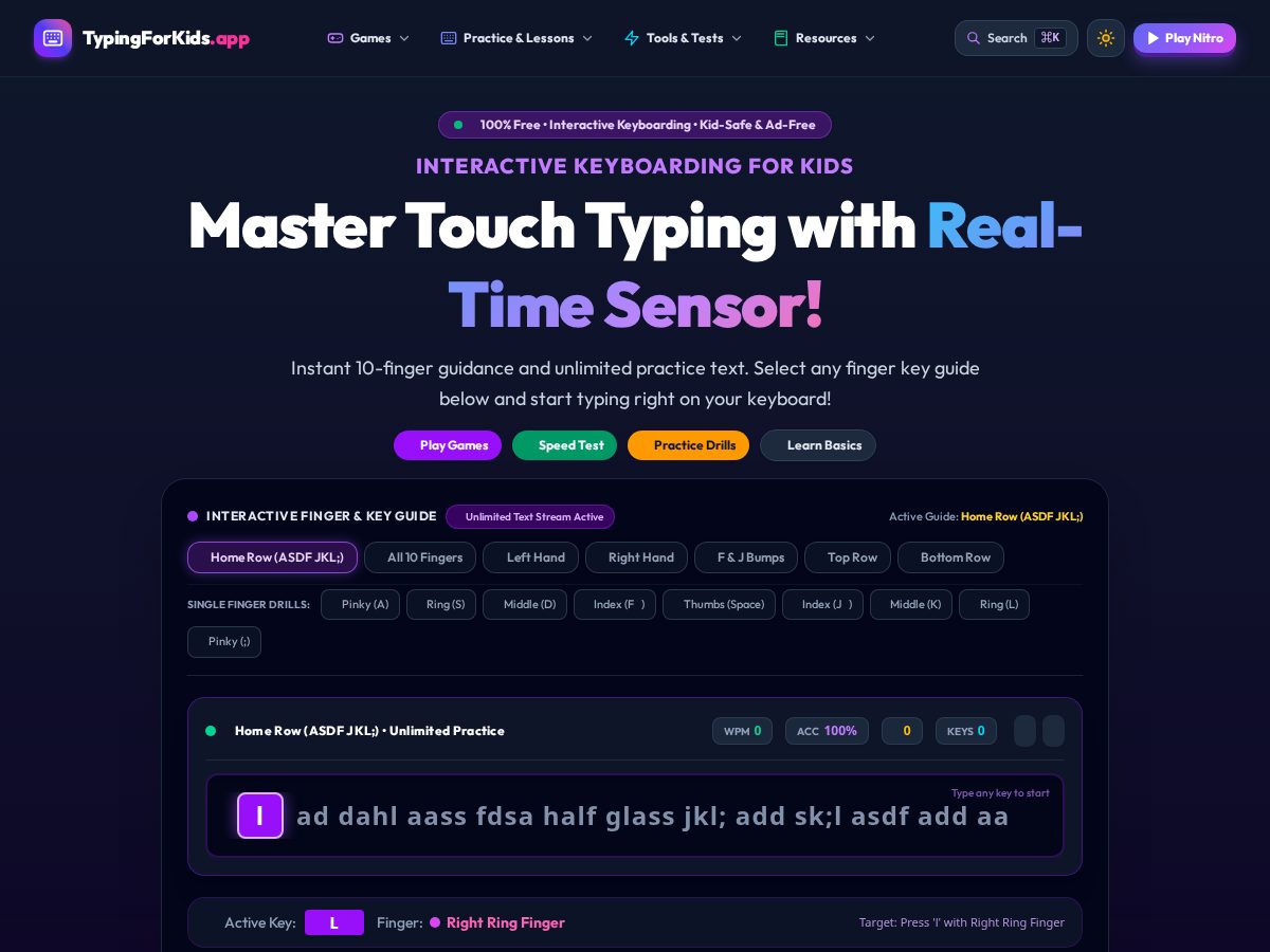 Landing-page snapshot of typingforkids.app