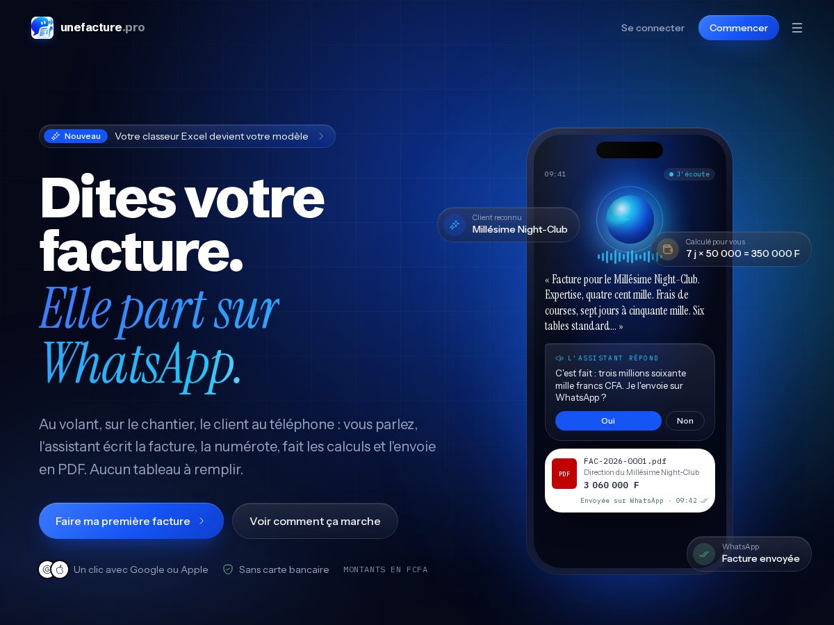 Landing-page snapshot of unefacture.pro