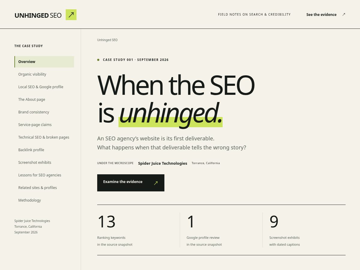 Landing-page snapshot of unhingedseo.com