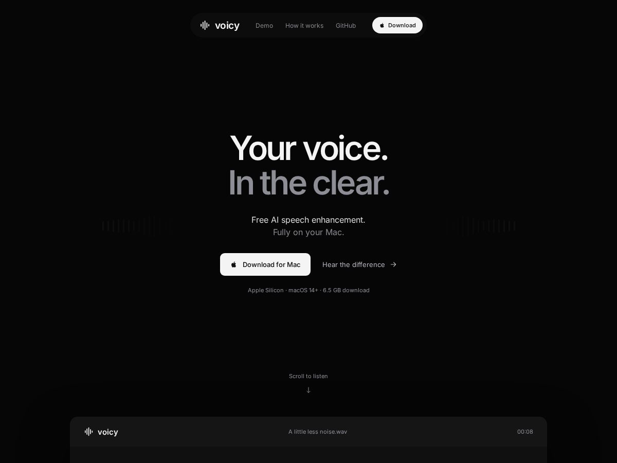 Landing-page snapshot of usevoicy.app