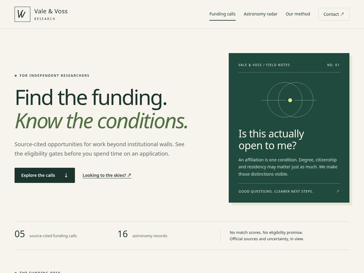 Landing-page snapshot of valevoss.com