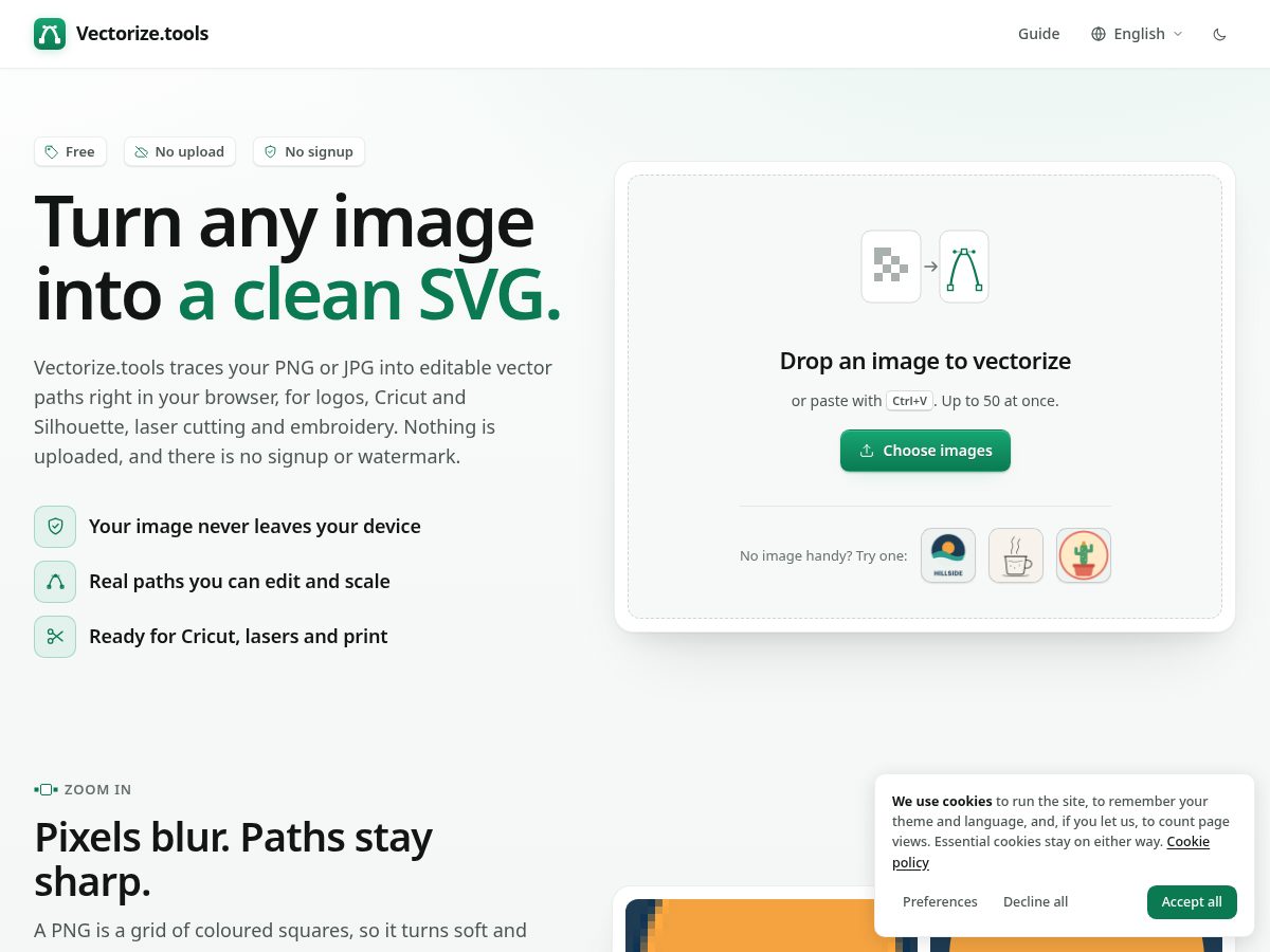 Landing-page snapshot of vectorize.tools