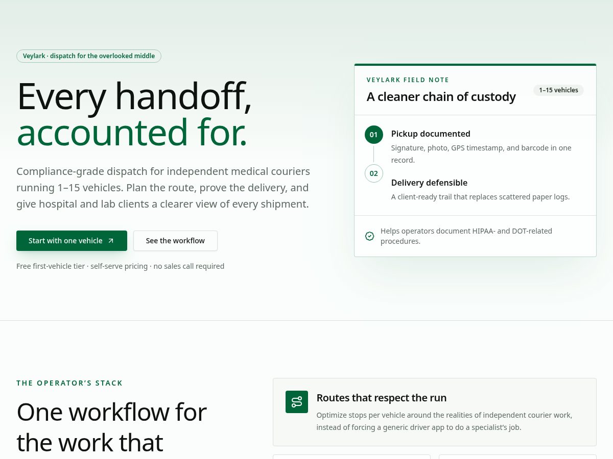 Landing-page snapshot of veylarkops.com