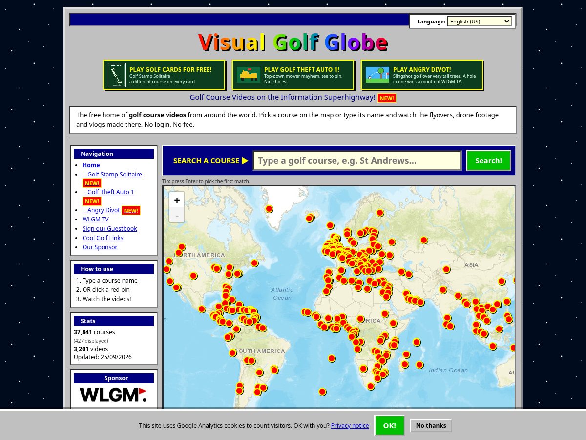 Landing-page snapshot of visualgolfglobe.com
