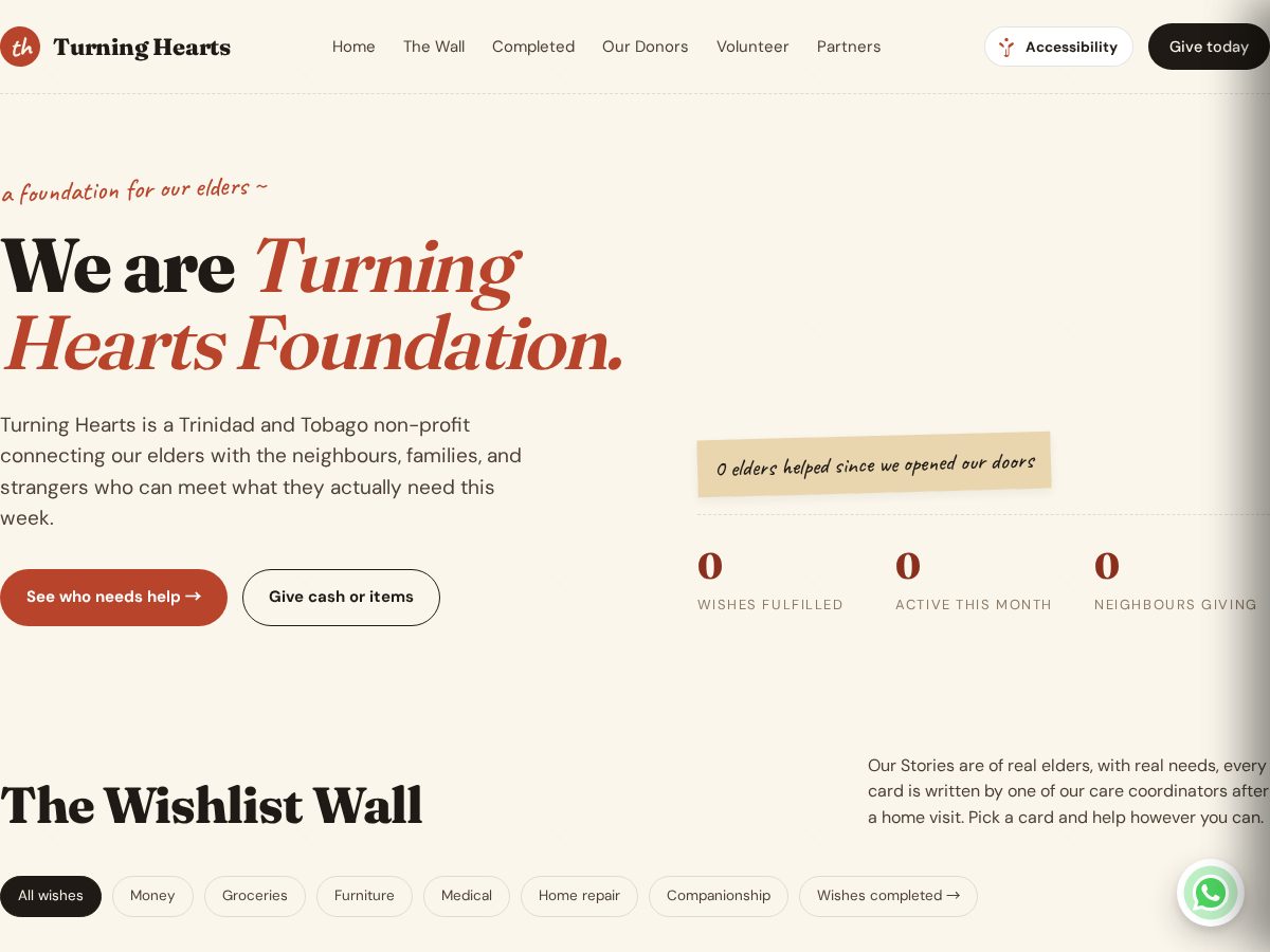 Landing-page snapshot of weareturninghearts.com