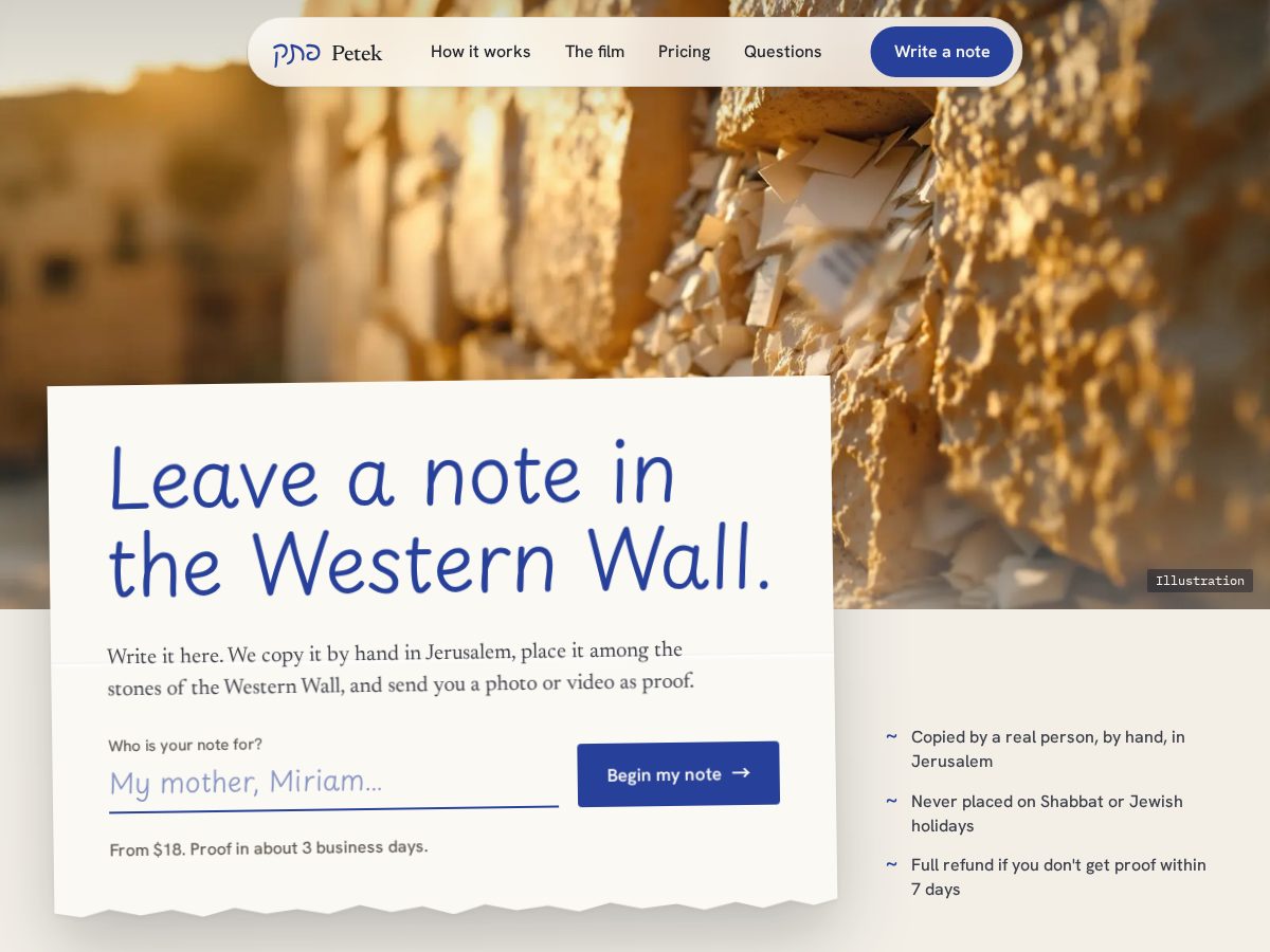 Landing-page snapshot of westernwallpetek.com