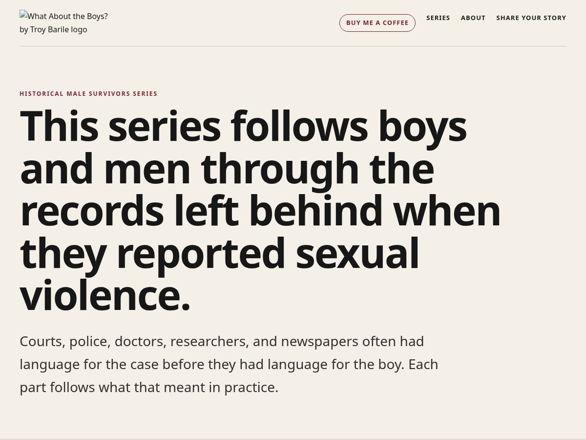 Landing-page snapshot of whatabouttheboys.living