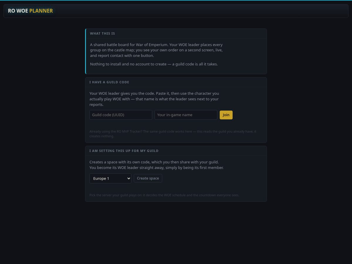 Landing-page snapshot of woe-planner.com