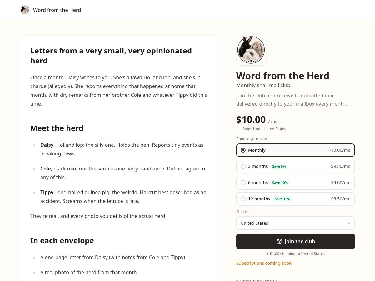 Landing-page snapshot of wordfromtheherdclub.com