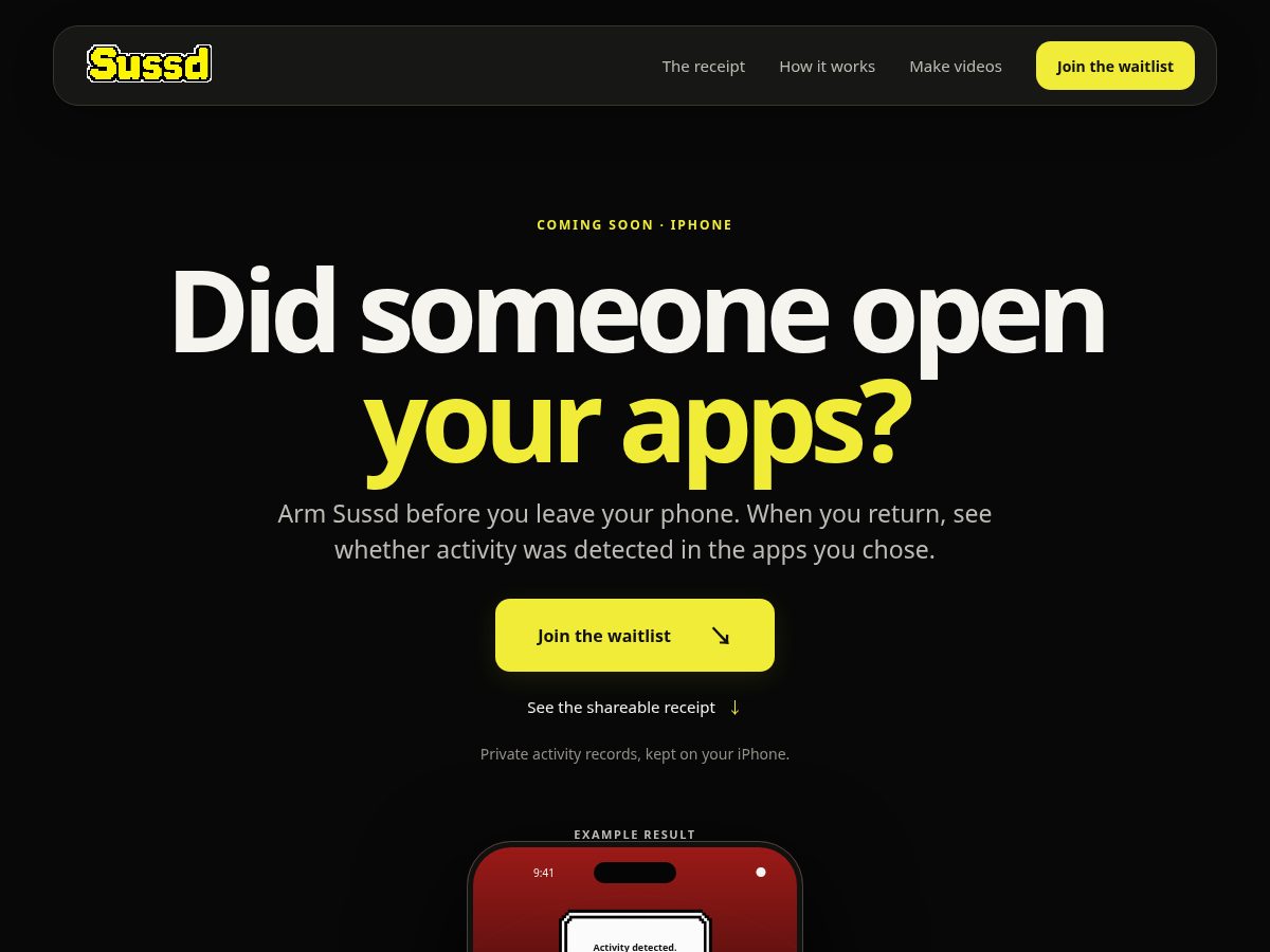 Landing-page snapshot of yousussd.com