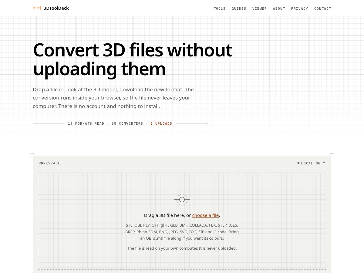 Landing-page snapshot of 3dtooldeck.com
