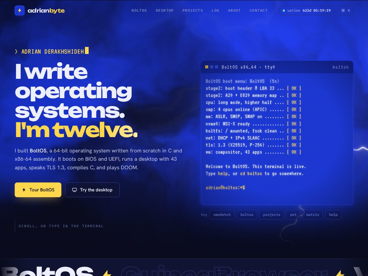 Landing-page snapshot of adrianbyte.com